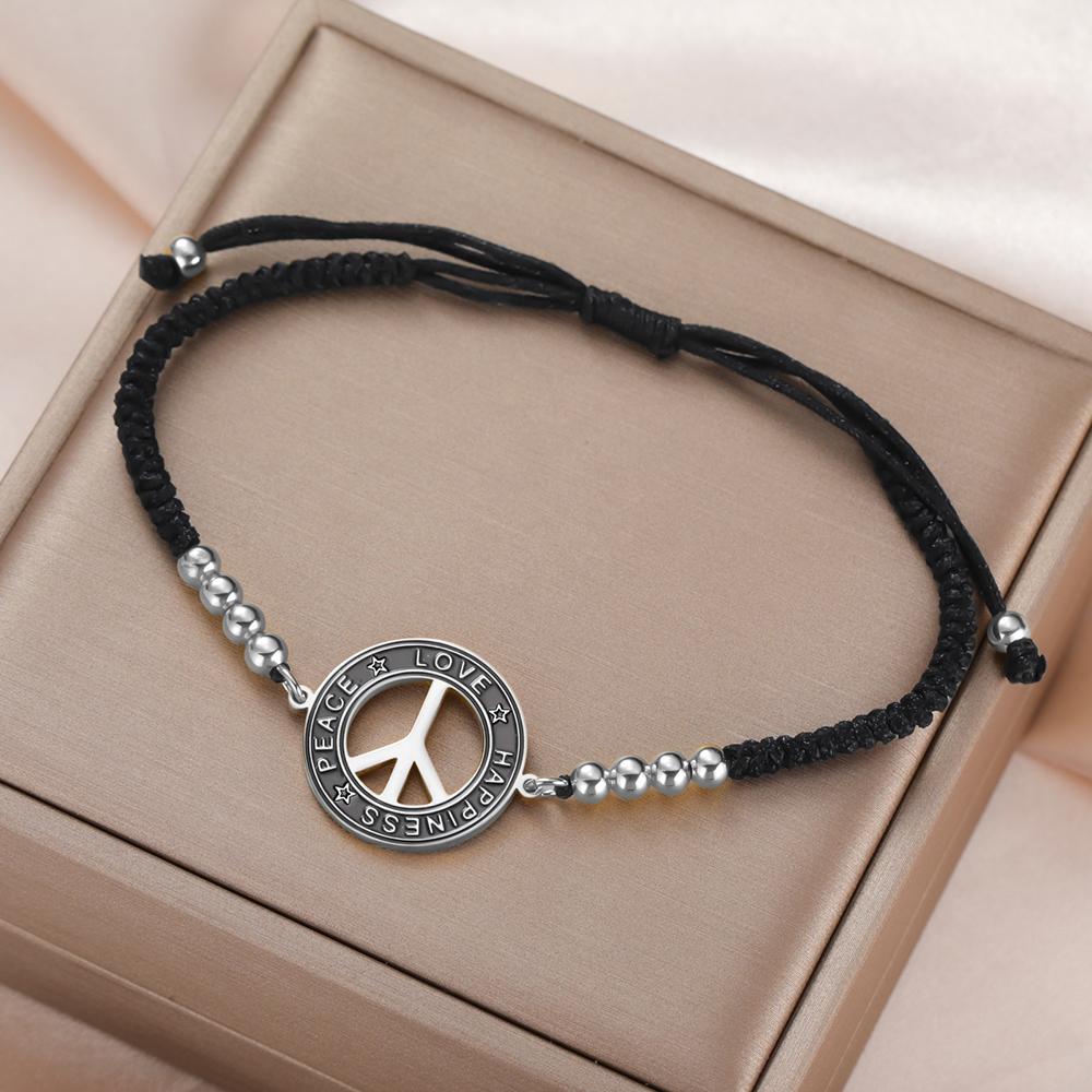Dawapara Vintage Peace Sign Bracelet Peace Love Happiness Blessing Charm Couple Bracelet Stainless Steel Jewelry