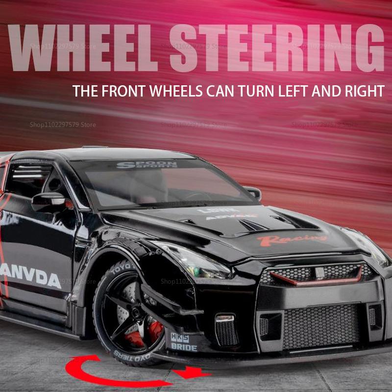 New GTR Skyline Ares Sports Car 1:24 Alloy Diecast Model Spray Car Sound & Light Kid Desktop Competition Toys Collectibles Gifts