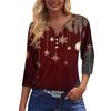 Women's Casual Fashion V-neck Loose Versatile Christmas Print Three-quarter Sleeve Top