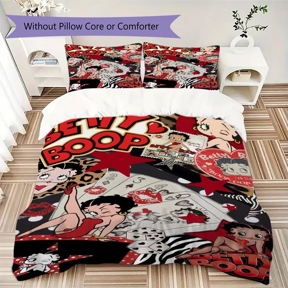 betty boop Pattern Bedding uilt Set uilt Cover Pillowcase Home Decoration Birthday Gift (1 * duvet cover + 2 * pillowcase without core)