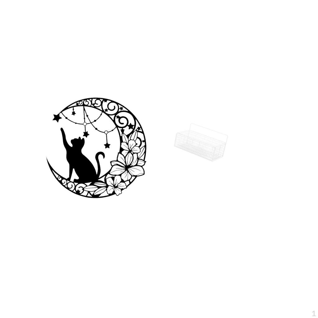 Moonlit Cat Sculpture Basket Wall Art Organizer for Kitchen Bathroom Living Room Shelves Black Lover