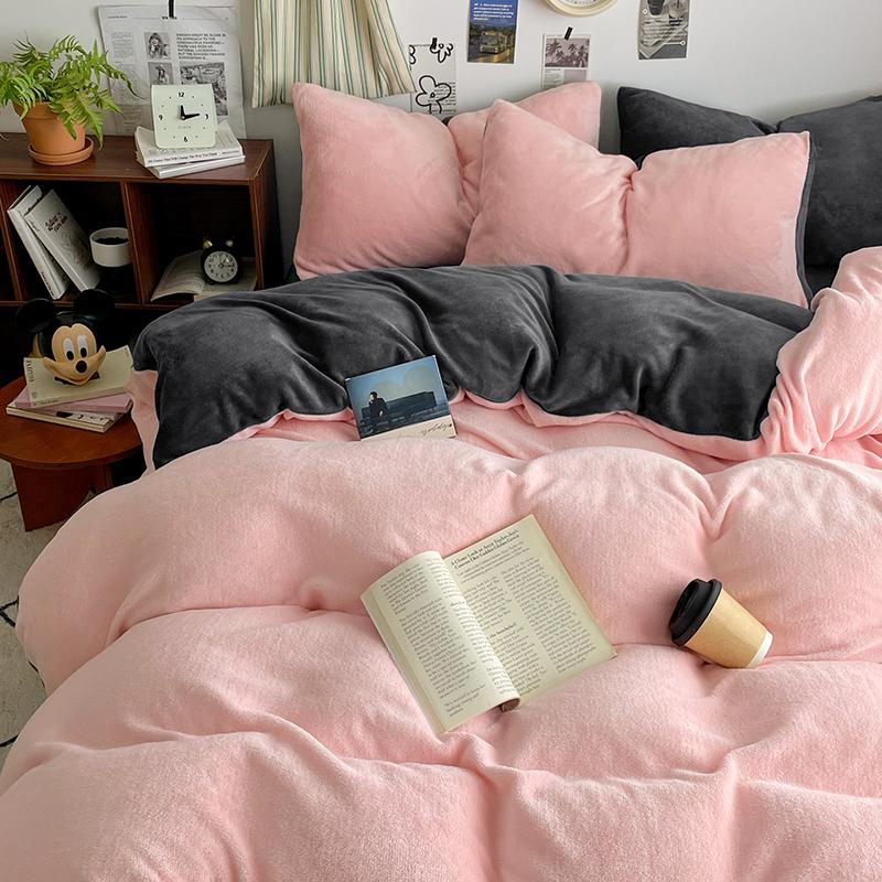 Pink Thick Milk Velvet Duvet Cover, Autumn and Winter Warm Comforter Cover, Reversible Soft Solid Color Bedding Quilt Covers 1pc