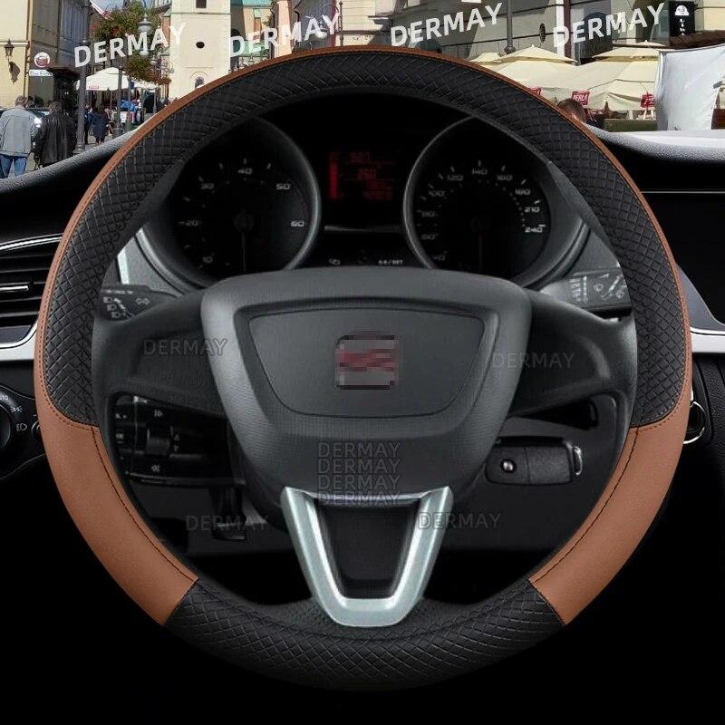 Funda para volante de coche Seat Ibiza 6L 6J 6P 6F KJ1 FR, piel sintética, antideslizante, 9 colores, accesorios para coche, envío rápido.