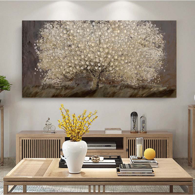 Abstraktní Golden Tree Flower Malba na plátně Plakáty a tisky Minimalismus Obraz na zeď Moderní Dekorace obývacího pokoje Bezrámové