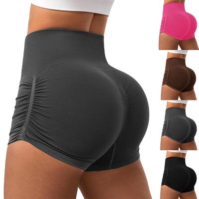 Women's Fashion Solid Color Wrinkled Hip Lifting Yoga Shorts Quick Drying Breathable Sports Fitness Tight High Waist Three Part Yoga Shorts
