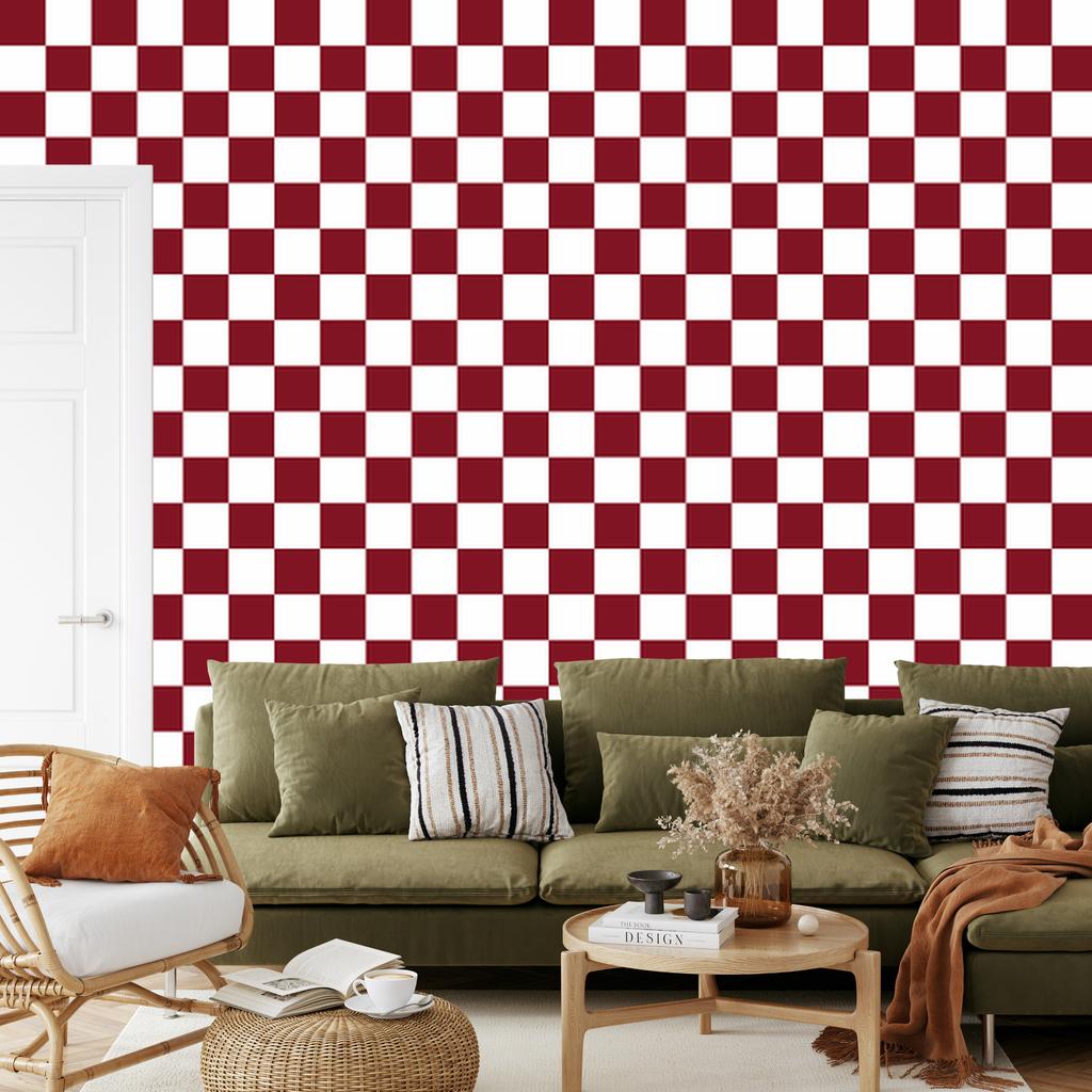 Red and white checkerboard wallpaper for living room and bedroom 50x1000