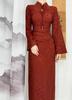 New Chinese autumn and winter national style red dress skirt temperament dress stand-up collar disc buckle high waist fish tail pendulum