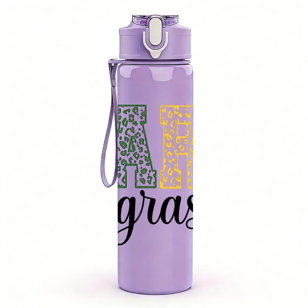 1PC Mardi Gras Color Letter Graphic,750ml Color Plastic Sports Water Bottle,Leakproof Flip Straw Lid,Suitable for Sports Office Home Use