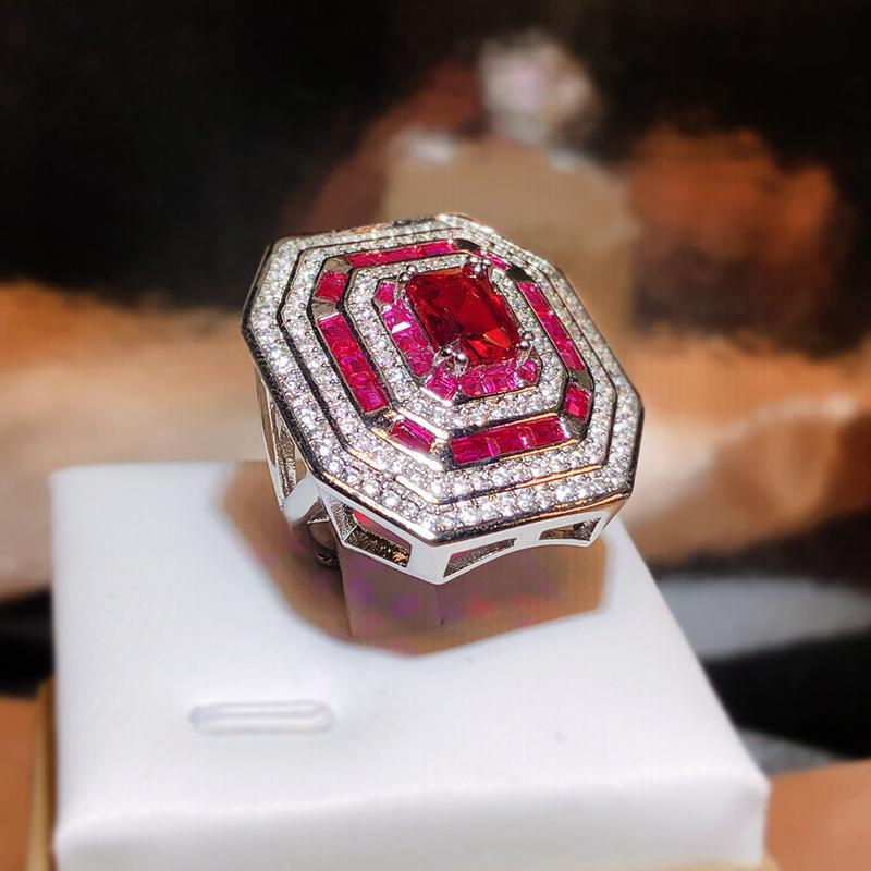 copper New Lady Magenta Wine Stained Rose Big Carat Zircon Ring Female Damascus Rose Diamond Ring Party Birthday Gift