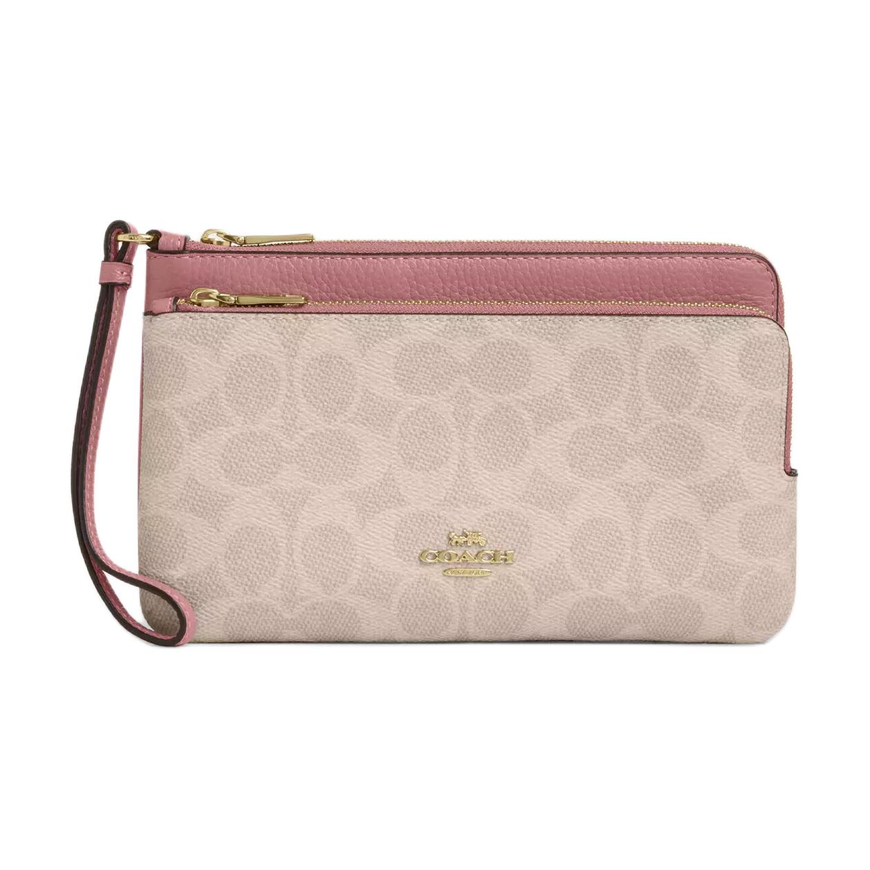 Coach Signature 20 Logo Coated Canvas And Pebble Leather Wallet Women wallet Sand Peony CX161-IMY6J Sand Multicolor