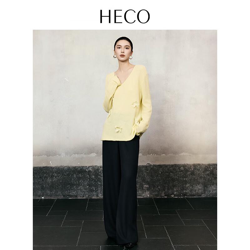 HECO Star Flower Embroidered V-Neck Wool Blend Knit Sweater