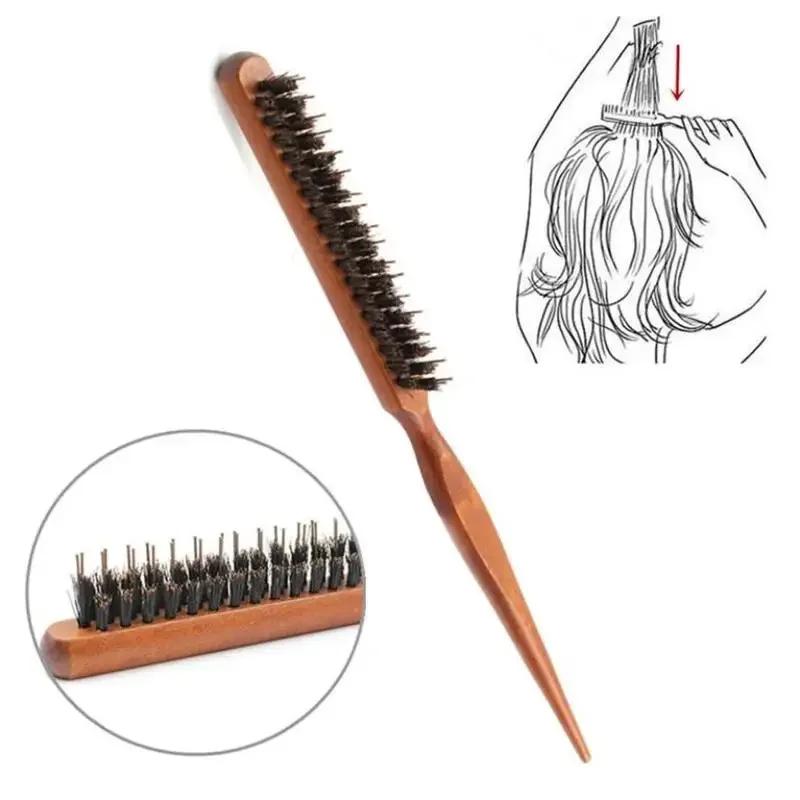 Professional Boar Bristle Wood Slim Line Comb Salon Teasing Back Hair Brushes Hairbrush Extension Hairdressing Styling Tools DIY