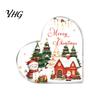 Transparent Heart Shaped Decor Acrylic Christmas Tabletop Sign, 2D Winter Snow Scene Desktop Ornament Romantic Gifts with Santa, Snowman & Xmas House,