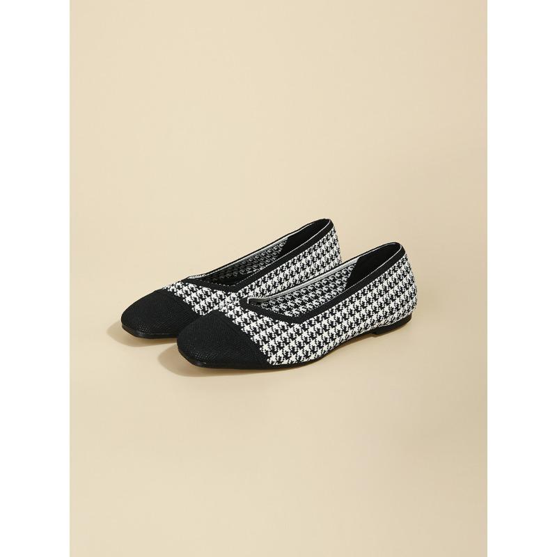 Woven Flat-bottomed Large Size Soft-soled Knitted Square Toe Women's Single Shoes