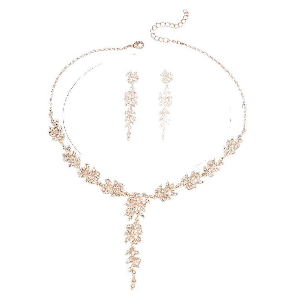 2025 Rhinestone Wheat Ear Necklace & Earrings Bridal Wedding Jewelry Set