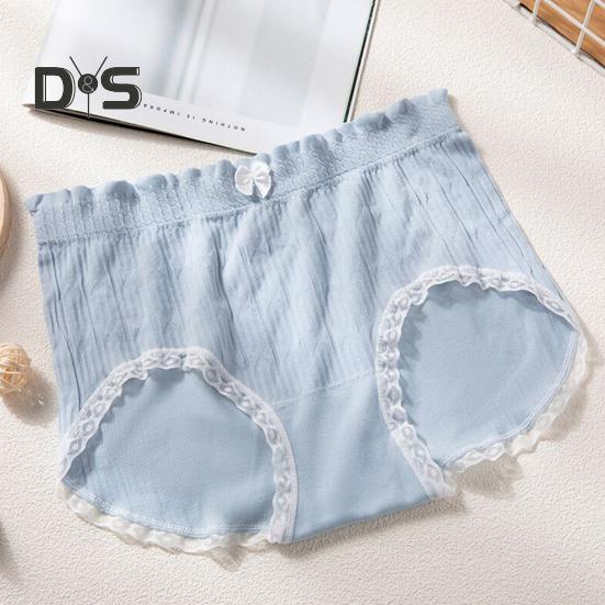 Women Briefs Mid Waist Seamless Lace Bow Decor Solid Color Soft Breathable Elastic Thin Anti septic Moisture wicking Lady Underpants Female Underwear