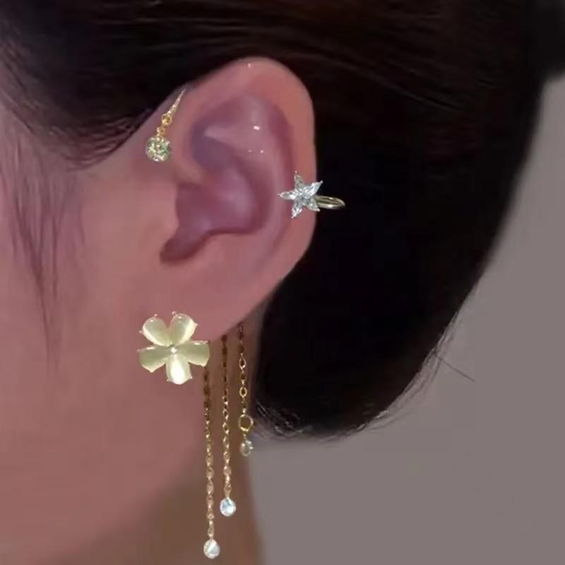 Серьга-кафф с кисточками в виде цветка бабочки: Элегантные серьги-феи для ушей без прокола