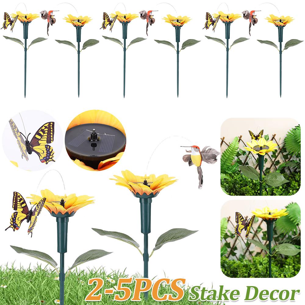 2-5PCS Solar Sunflower Animal Stake Decor Rotating Butterfly/Hummingbird Decor 40cm Outdoor Decorative Stake for Garden Decor