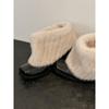Cowhide version~ niche personalized warm snow boots women's French square head thick heel plush boots winter fluffy cotton boots