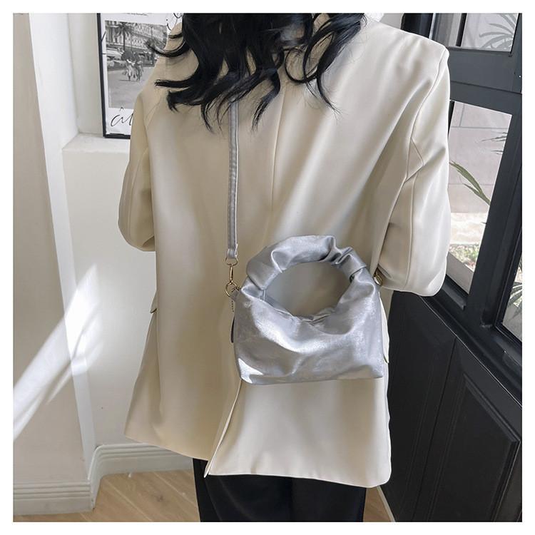 2024 New Pure Color Pleated Handbag Street Fashion Casual Shoulder Crossbody Bag