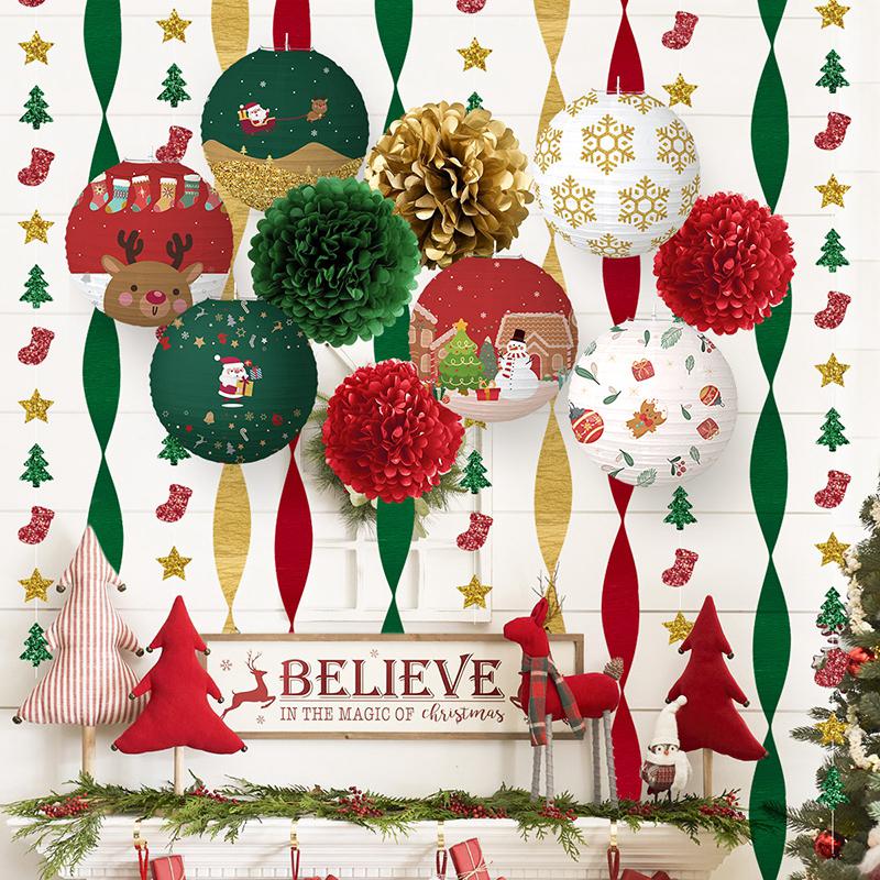 Christmas Paper Lanterns  Christmas Hanging Santa Elk Snow Lanterns Xmas Trees Diy Festival Lanterns Party Decorations
