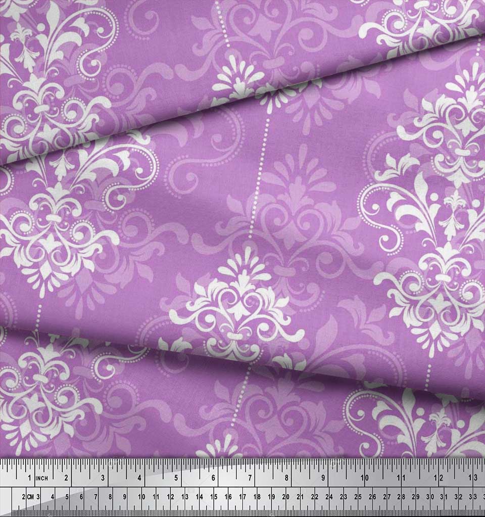 Soimoi Japanischer Krepp-Satin-Stoff mit filigranem Damast-Druck, Meterware, 42 Zoll