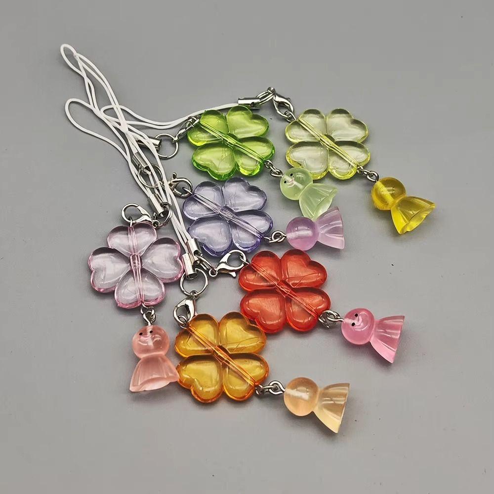 Y2K Sweet Mobile Phone Lanyard Key Chain Leaf Clover Pendant Sunny Doll Phone Charms  Couple Gifts