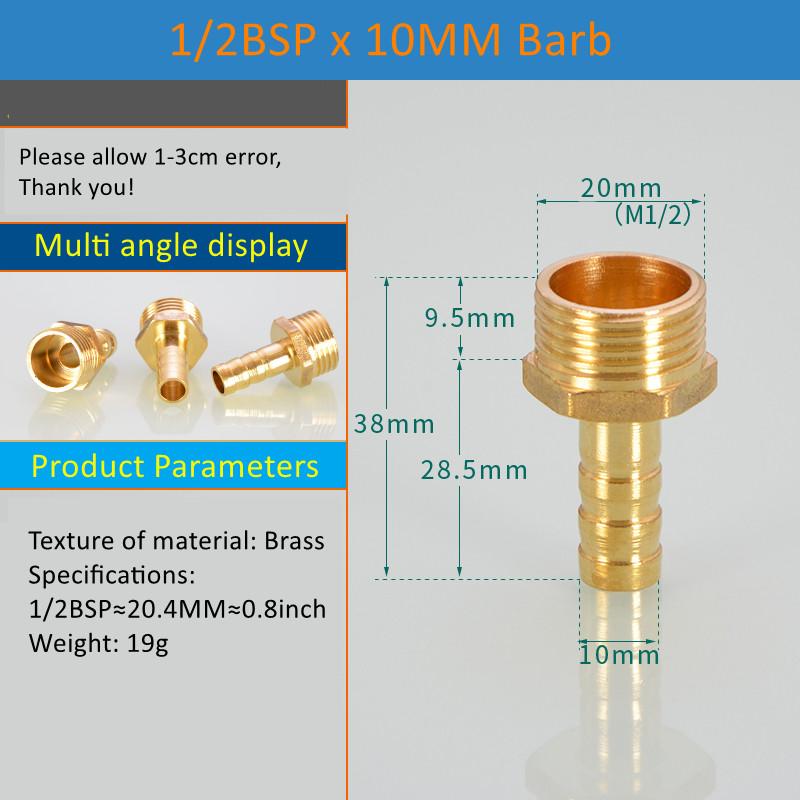 

Brass Pipe Fitting 6/8/10/12/14/16mm Hose Barb Tail 1/8 3/8 1/4 BSP Male Connector Joint Copper Coupler Adapter 1PCS