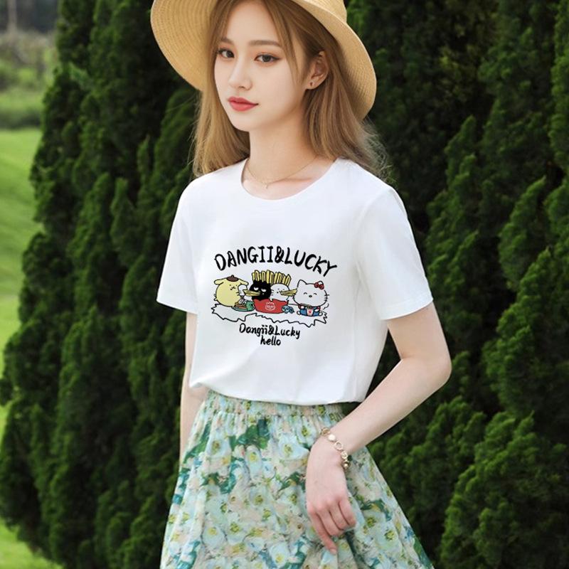 

Artistic Design Cartoon Print Comfortable Versatile T-shirt for Women s Spring and Summer New Short-sleeved Top Literary XXXXL белый
