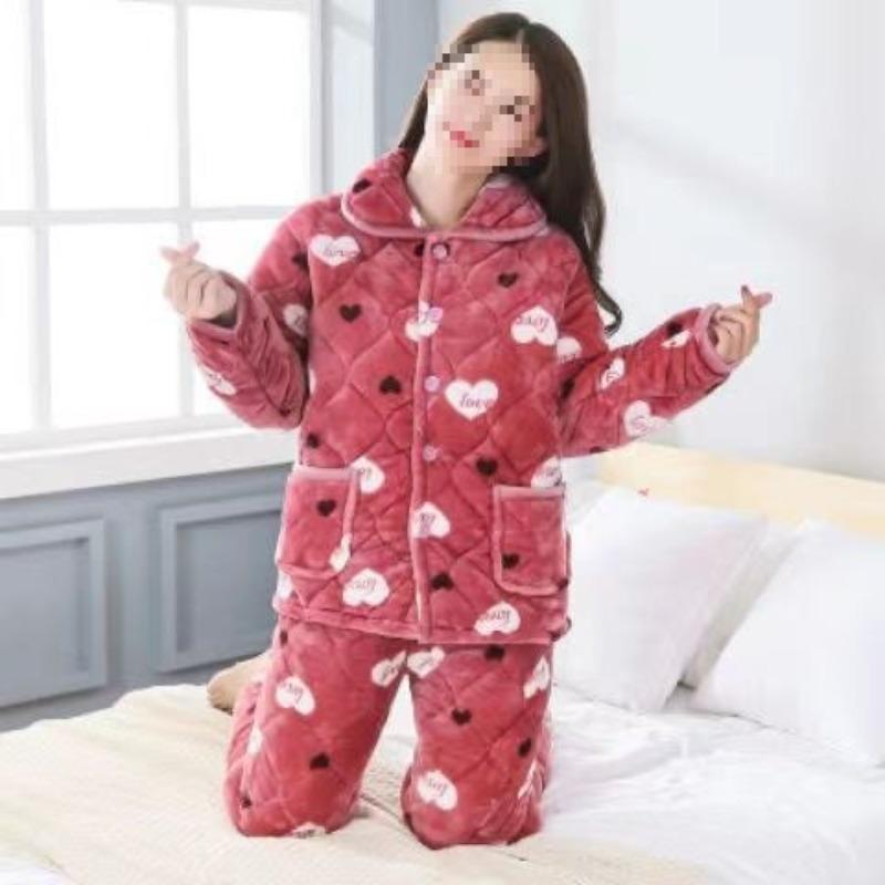 Pajamas women's three-layer thickened winter suit can wear large-size thermal padded loungewear