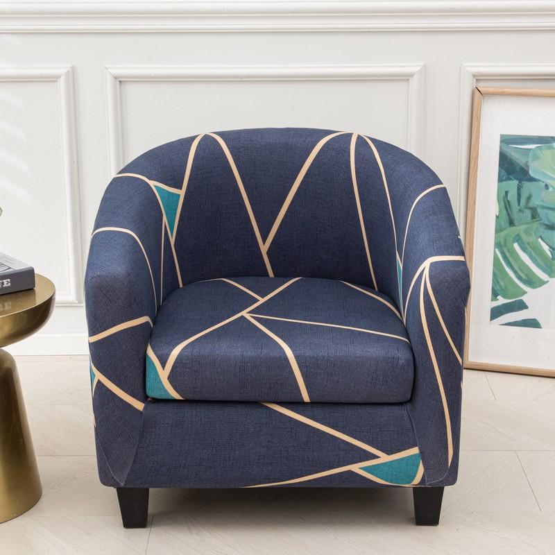 Club Chair Slipcover 2 Piece Stretch Printed Round Barrel Chair Covers Removable Tub Chair Slipcover With Elastic Bottom