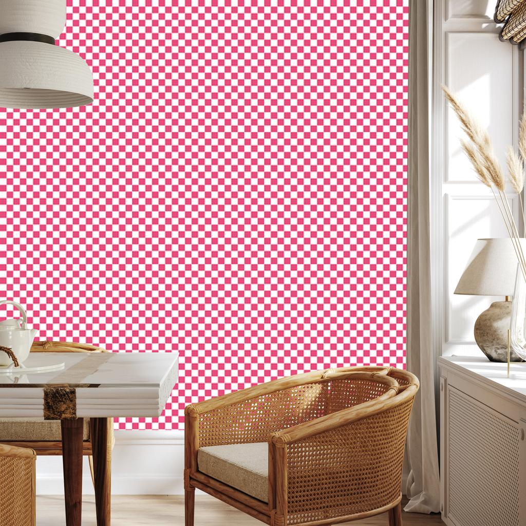 Checkerboard wallpaper, powder pink and white, fine detail, 50x1000