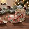 Snowman Pattern Fabric Ribbon 1 Roll Christmas Burlap Ribbon, Faux Linen Wired with Rustic Plaid Truck Floral Print, Gift Wrapping Craft