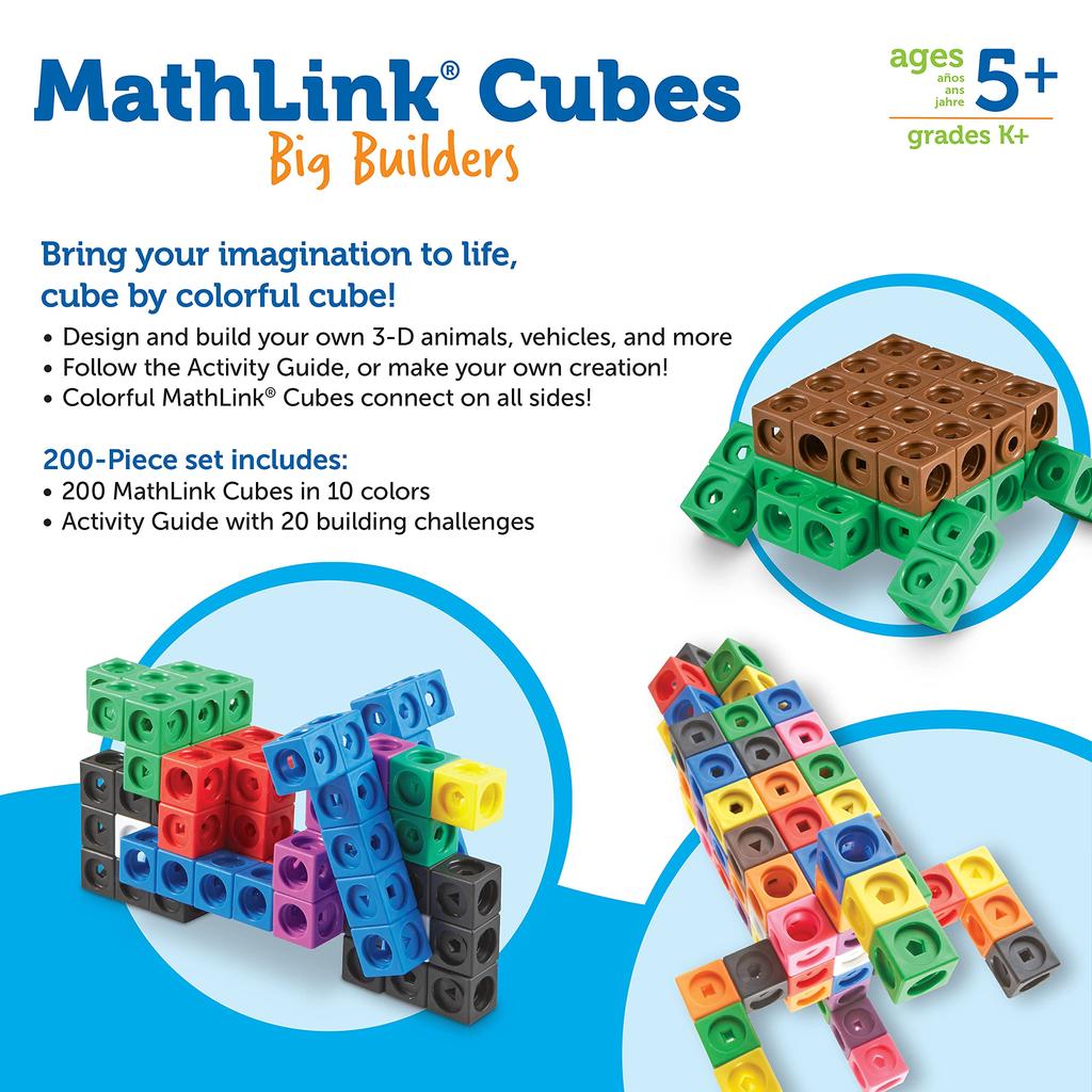 Learning Resources MathLink Series Cubes, Large Capacity, 200-Piece Set, LER9291, Authentic