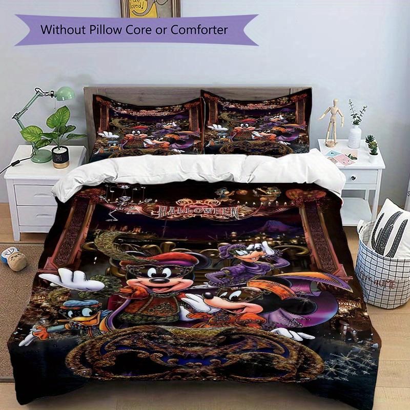 3pcs Mickey and Minnie Halloween Theme Printed Bedding Set, Soft and Comfortable Quilt Cover for Bedroom, Guest Room S067