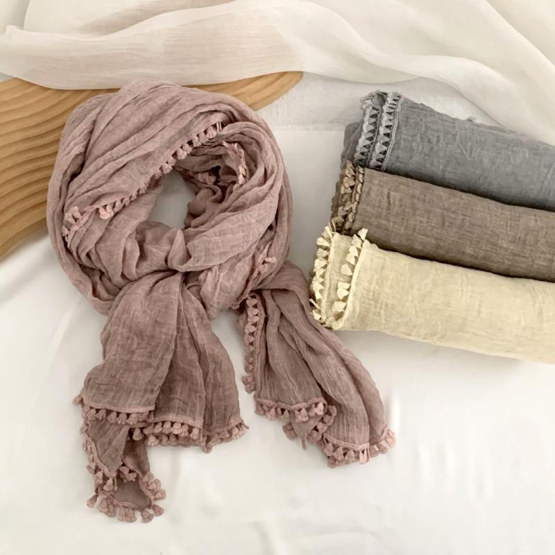 Cotton and linen scarf atmosphere new retro linen literary and fresh thin monochrome scarf shawl