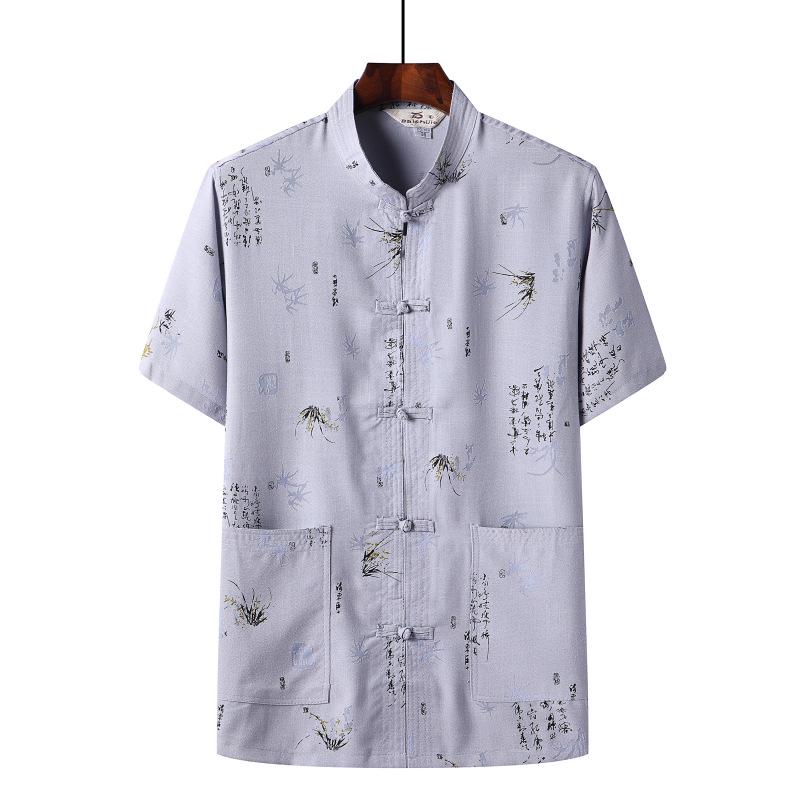 Men's Chinese-Style Summer Tang Suit: Short-Sleeve Linen Hanfu Robe for Middle-Aged and Elderly