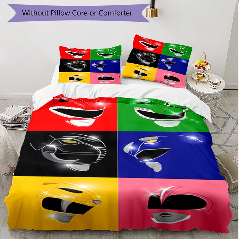 3-teiliges Bettbezug-Set (1 * Bettbezug + 2 * Kissenbezug, ohne Kern), Mighty Morphin Power Rangers Druck Weiches Ganzjahres-Bettwäscheset, Heim-Schlafzimmer-Dekoration