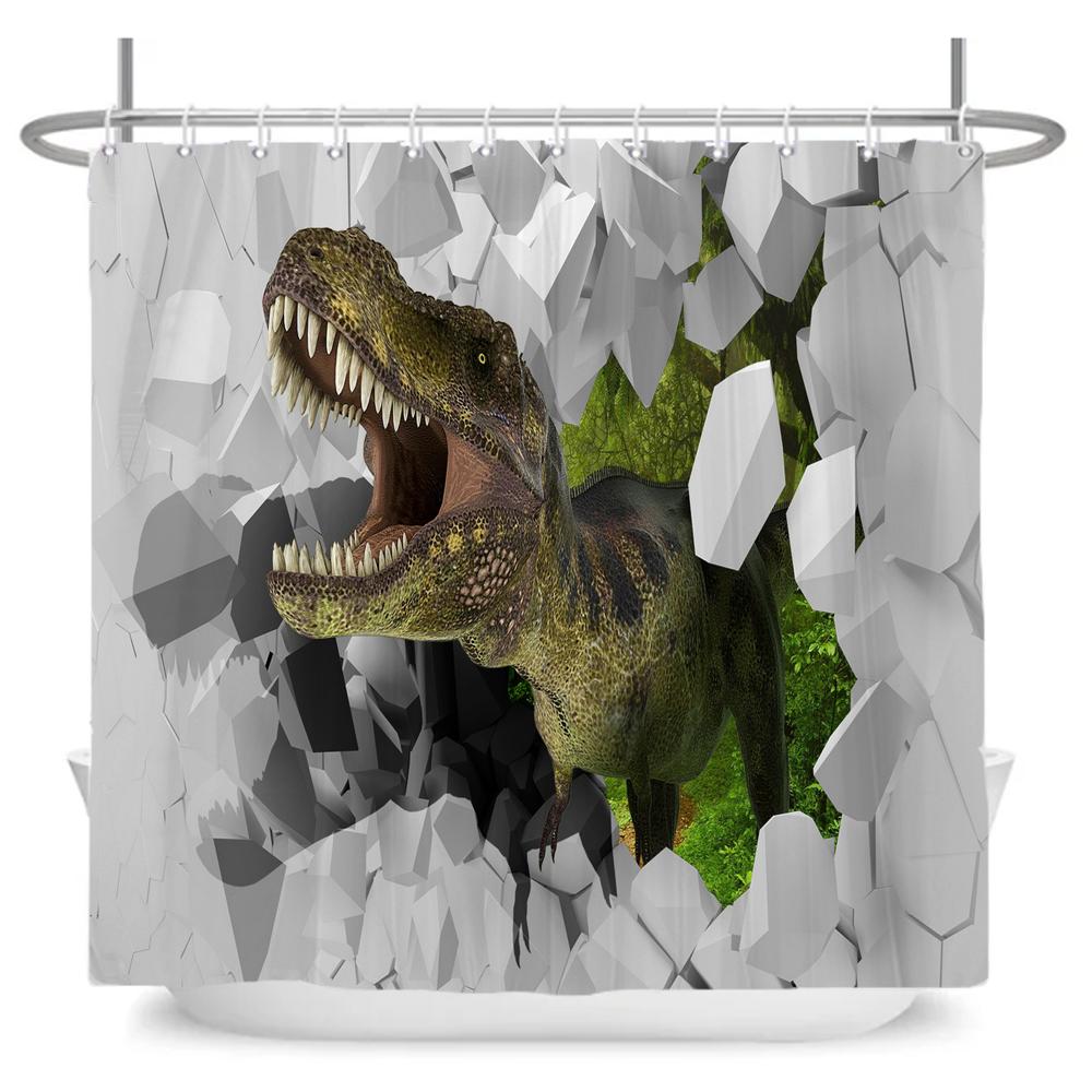 Funny Dinosaur Shower Curtain Bathroom Dino Cool for Kids Boys Silhouette Animal Cartoon White Fabric Bath Curtain Home Decor