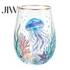 Unique Aesthetic Water Juice Whiskey Tumbler Ocean-Themed Glass Cup, Jellyfish/Dolphins/Sea Turtles/Octopus Hand-Painted, Thickened Drinking Versatile
