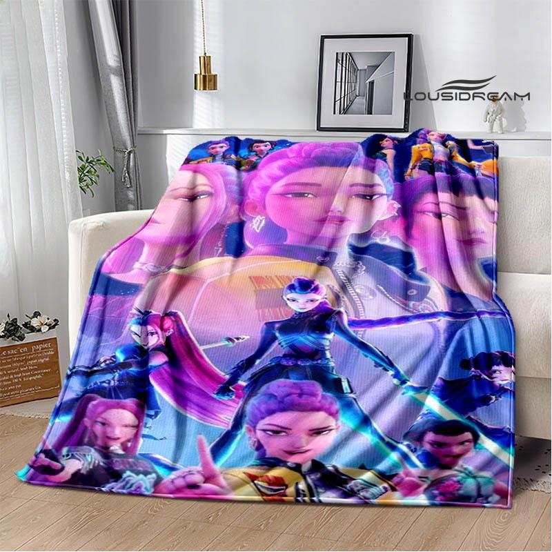 KPop Dämonenjäger Cartoon-Druckdecke Picknickdecke Warme Flanelldecken Heim-Bettbezüge Decken für Betten Geburtstagsgeschenk