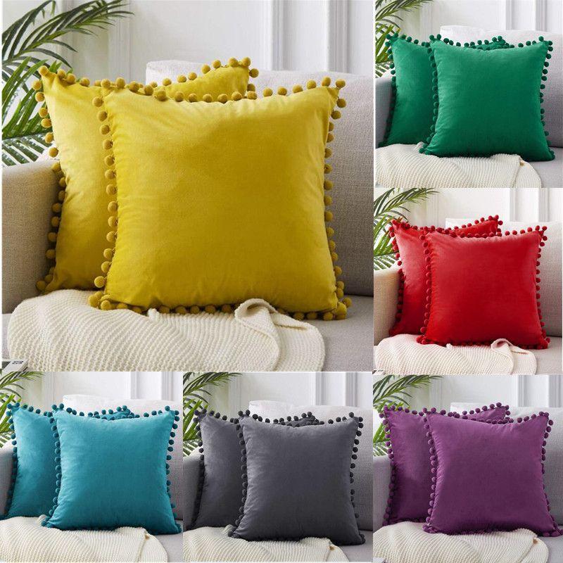 Luxurious 45x45cm Pom-poms Cushion Cover In Soft Velvet For Elegant Home Dcor
