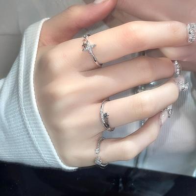 Starlight Sparkling Diamond Broken Diamond Ring Niche Design Advanced Cold Wind Minimalist Open Ring Ring