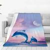 1 Stück Rosa Decke Verträumter Stil Delfin 3D-Druck Bequeme Flanelldecke für Zuhause Wohnzimmer Schlafzimmer Dekoration Geburtstagsgeschenk