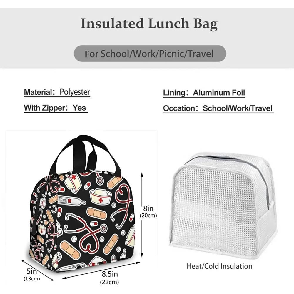 Nurse Theme Lunch Bag for Women Insulated Tote Bag Reusable Cooler Lunch Box for Work Picnic Travel