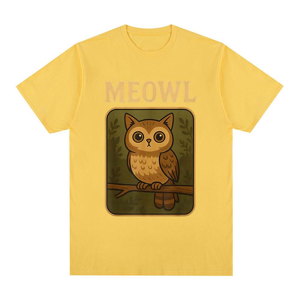 Meowl Cat Owl Funny Meme Graphic Tshirts Mens Clothing Fashion Harajuku Short Sleeves Tees Cotton Summer T Shirts Streetwear
