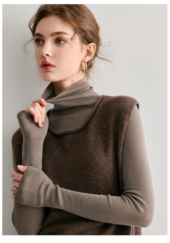 100% Pure Cashmere Rolled Hem Sleeveless Shawl Collar Women's Vest for Autumn/Winter