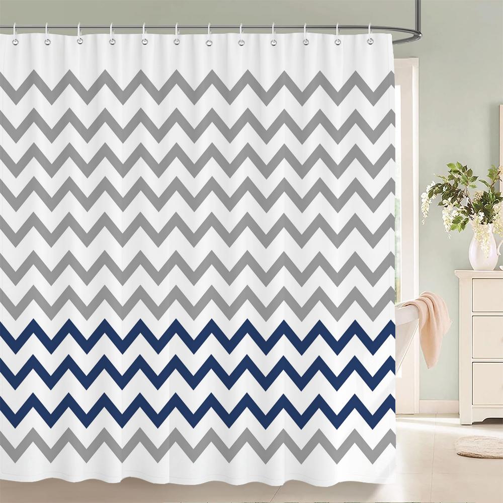 High Quality Geometric Pattern Printed Fabric Shower Curtains Bathtub Waterproof Products Bathroom Decor with 12 Hooks