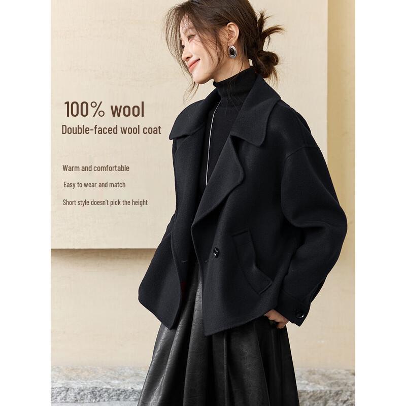 Women's 100% Merino Wool Double-Faced Lapel Short Coat