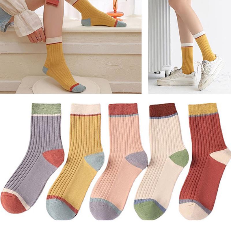 New Autumn Winter Versatile Western Style Socks Korean Vertical Striped Mid Tube Socks Keep Warm Mid Calf Socks